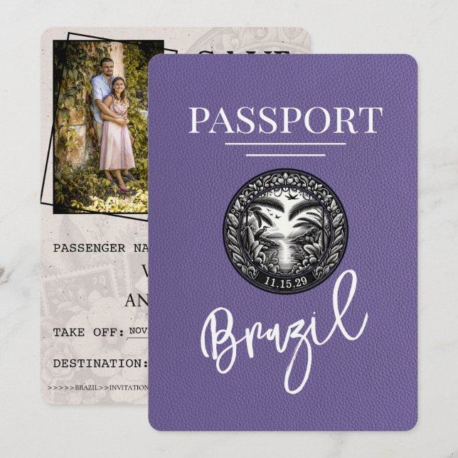 Save The Date Lilac Purple Brésil Passeport Enregistrer La Date (Devant / Derrière)