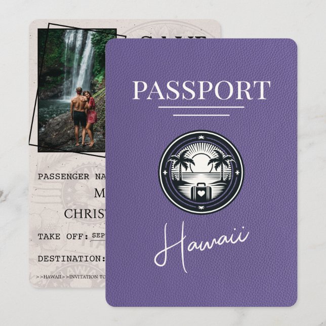Save The Date Lilac Purple Hawaii Passeport Enregistrer La Date (Devant / Derrière)