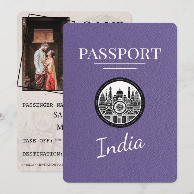Save The Date Lilac Purple India Passeport Enregistrer La Date (Devant / Derrière)