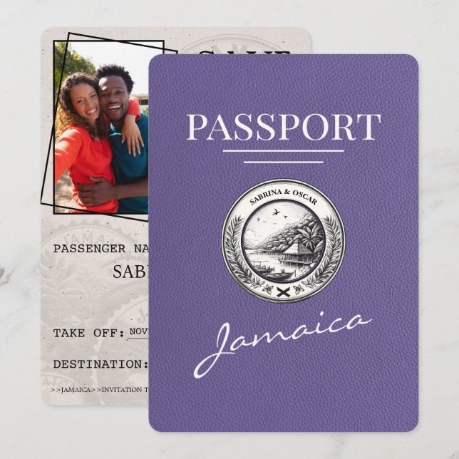 Save The Date Lilac Purple Jamaïque Passeport Enregistrer La Dat (Devant / Derrière)