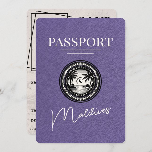 Save The Date Lilac Purple Maldives Passeport Enregistrer La Dat (Devant / Derrière)