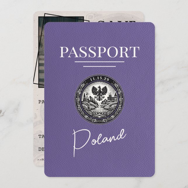 Save The Date Lilac Purple Pologne Passeport Enregistrer La Date (Devant / Derrière)
