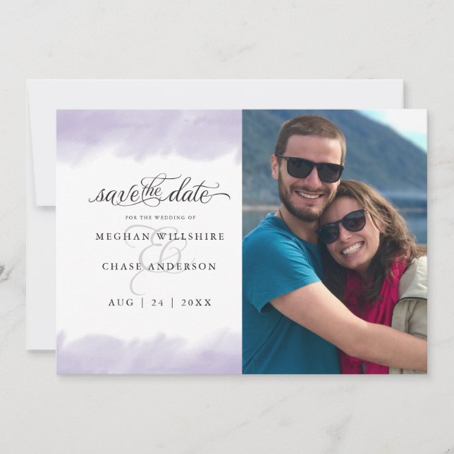 Save the Date  | Lilac Watercolor Stroke Invitation (Front)