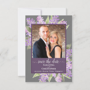 Save The Date Lilacs rustique aquarelle et Mariage gris photo