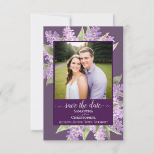 Save The Date Lilacs Rustique Aquarelle et photo Mariage violet