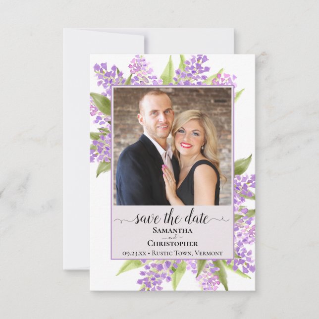 Save The Date Lilacs Rustiques Aquarelle et Mariage de Lavande P (Devant)
