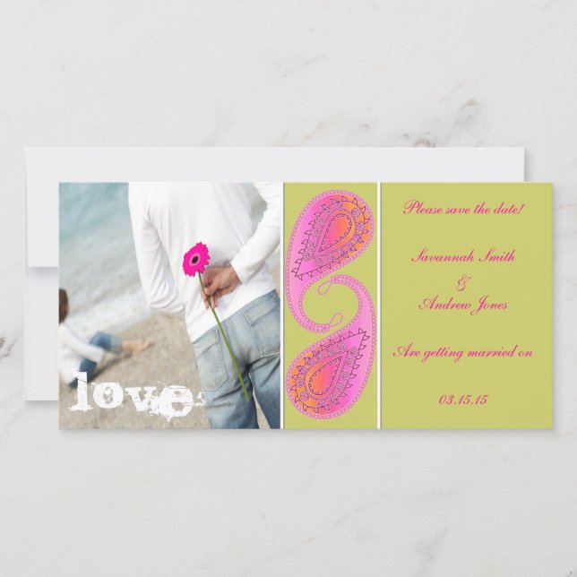 Save The Date Lime et framboise Paisley Enregistrer la date Votr (Devant)