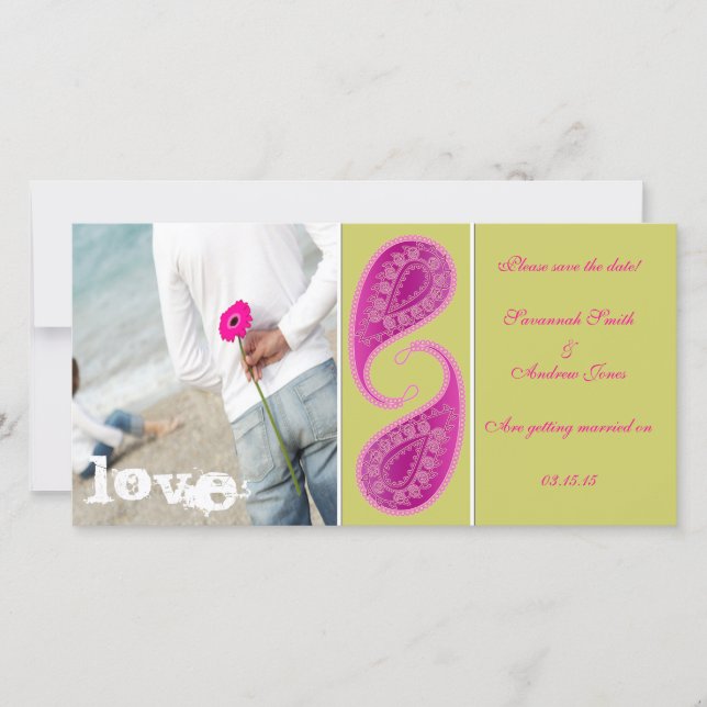 Save The Date Lime et framboise Paisley Enregistrer la date Votr (Devant)