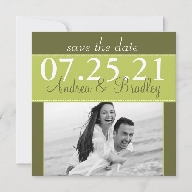 Save The Date Lime Olive Green Photo Mariage Enregistrer la date (Devant)