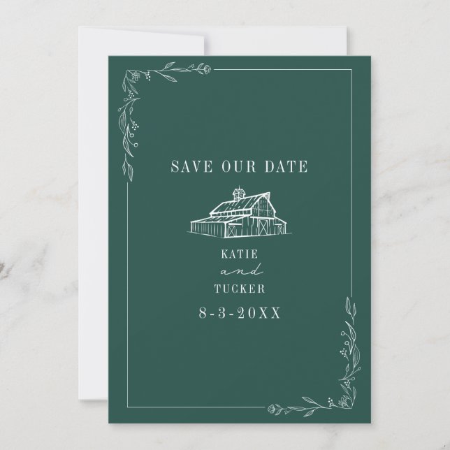 Save The Date Line Art Barn Emerald Farm Mariage (Devant)