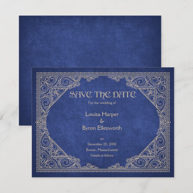 Save The Date Livre de bibliothèque Geek bleu Mariage littéraire (Devant / Derrière)