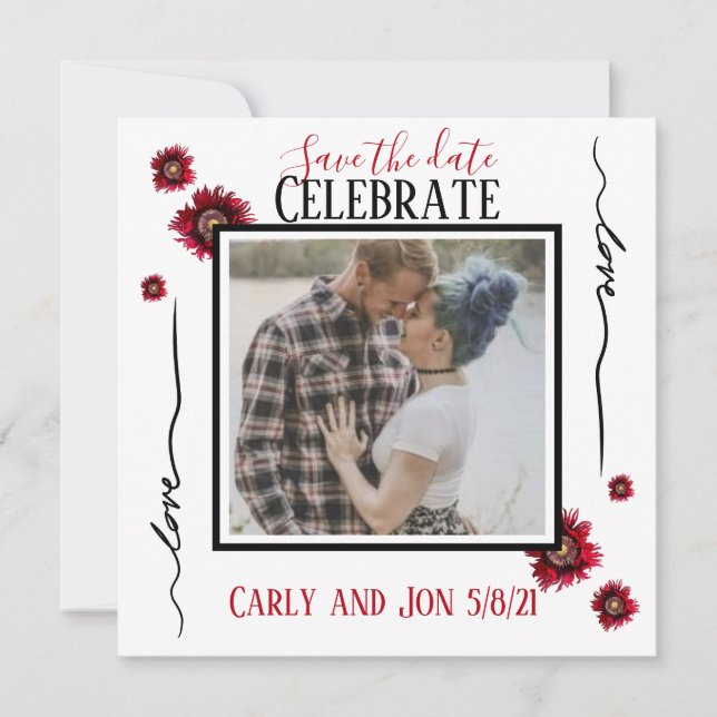 Save the date Love and red flowers Invitation (Front)