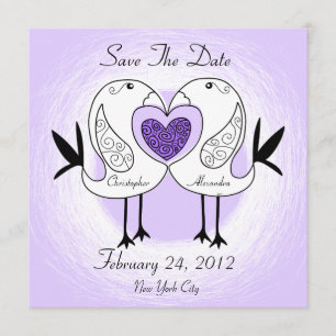 Save The Date Love Bird Invitation Purple