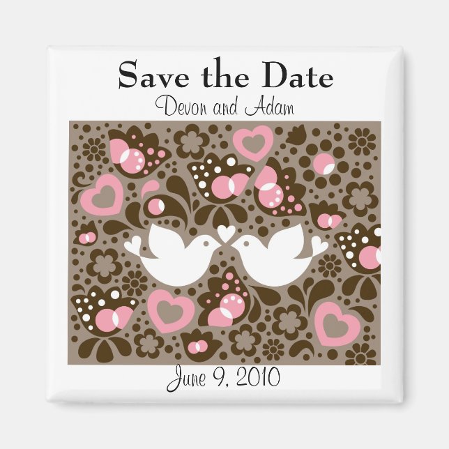 Save the Date Love Birds Wedding Magnet (Front)