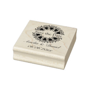 Save the Date Love Heart Wreath Rubber Stamp