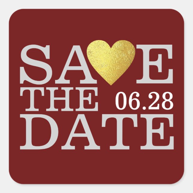 save the date love wedding red square sticker (Front)
