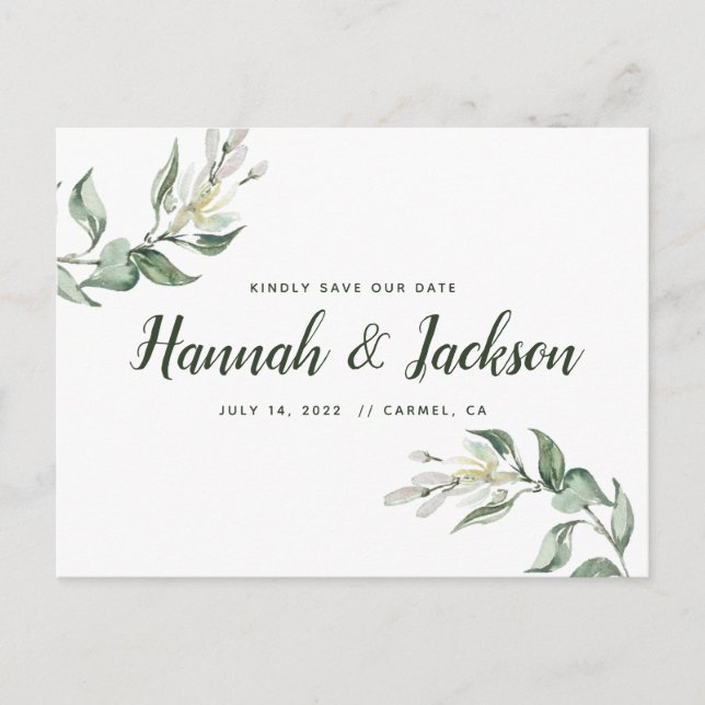Save The Date *Lovely Greenery* Postcard (Front)