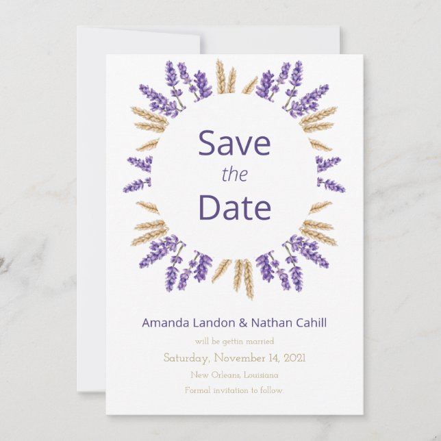 Save The Date Lovely Lavender & Blé (Devant)