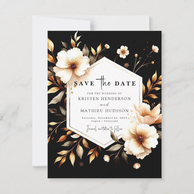 Save The Date Lovely Rustic Gold et Black Mariage (Devant)
