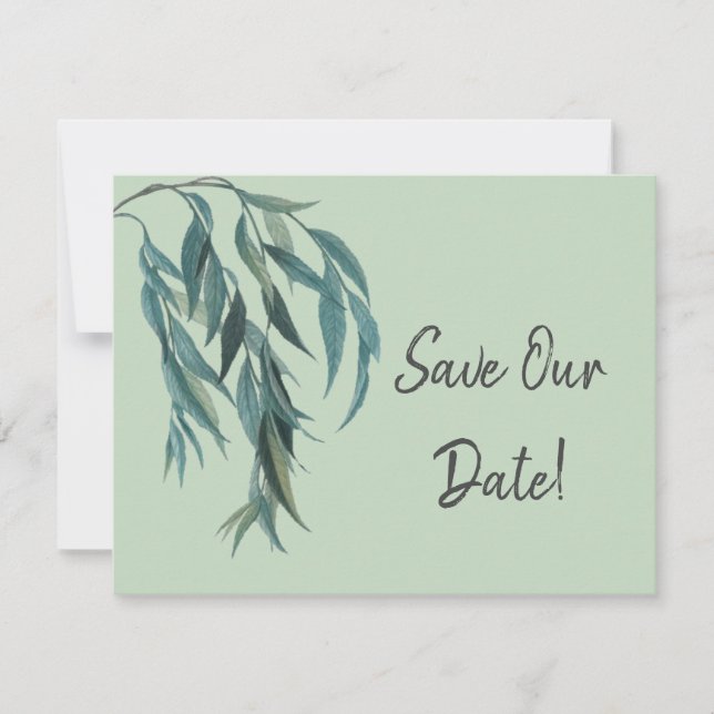 Save The Date Lovely Sage Green Willow Branch Mariage botanique (Devant)