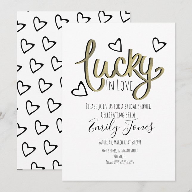 Save The Date Lucky in Love Hearts Bridal Shower (Devant / Derrière)