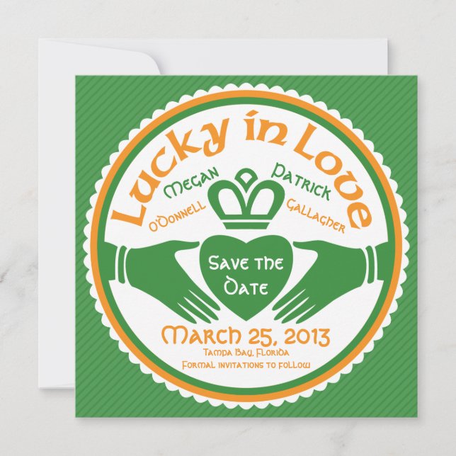 Save The Date Lucky in Love Irish Claddagh Wedding Enregistrer l (Devant)