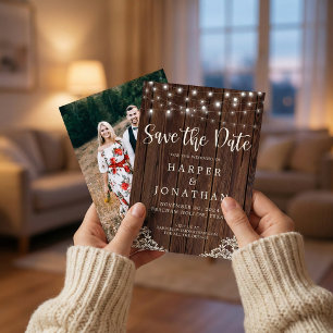 Save The Date Lumières de Chaîne en Bois Rustique Mariage Enregi