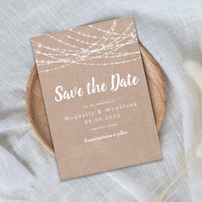 Save The Date Lumières de Chaîne en Toile de Jute Rustique Maria (Créateur téléchargé)