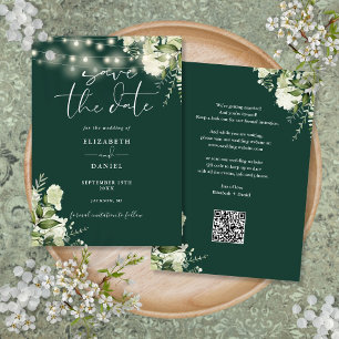Save The Date Lumières de chaîne florale émeraude QR Code Mariag