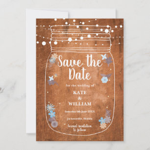 Save The Date Lumières de corde de pot de maçon en bois rustique