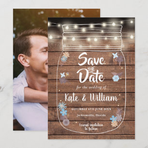 Save The Date Lumières de corde de pot de maçon rustique Photo f