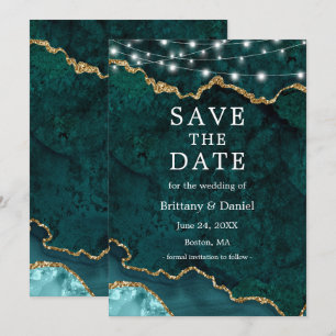 Save The Date Lumières de géode d'agate de marbre sarcelle aquar