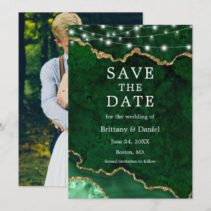 Save The Date Lumières de géode d'agate de marbre vert aquarelle
