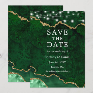 Save The Date Lumières de géode d'agate de marbre vert or aquare