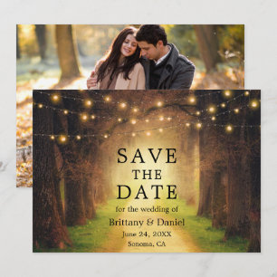 Save The Date Lumières de mariage de chemin forestier rustique P