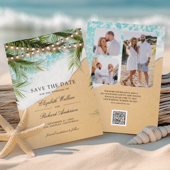 Save The Date Lumières de plage Tropical Photo QR Code Mariage (Créateur téléchargé)