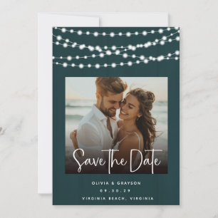 Save The Date Lumières en bois Turquoise rustique 2 Photos Enreg