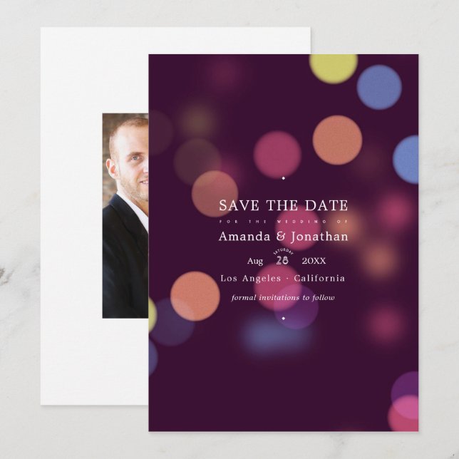 Save The Date Lumières Mariages classiques modernes de Bokeh (Devant / Derrière)