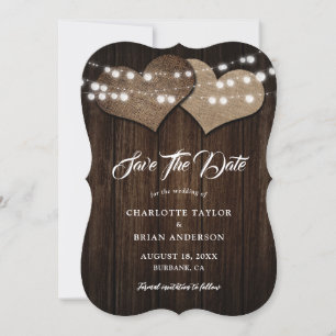 Save The Date Lumières minimalistes en bois rustique Mariage de 