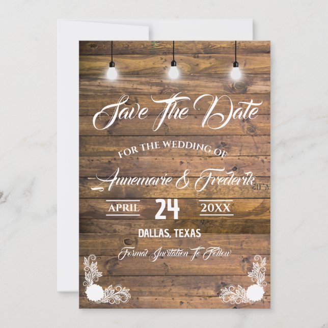 Save The Date Luminaires à crémaillère en bois rustique (Devant)