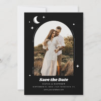 Lune céleste et étoiles. Mariage photo noir modern