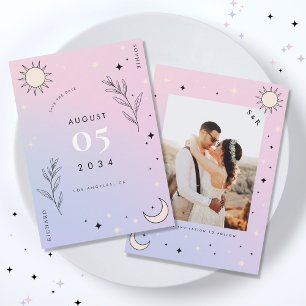 Save The Date Lune Soleil Céleste Rose Tarot Mystique Photo Mari