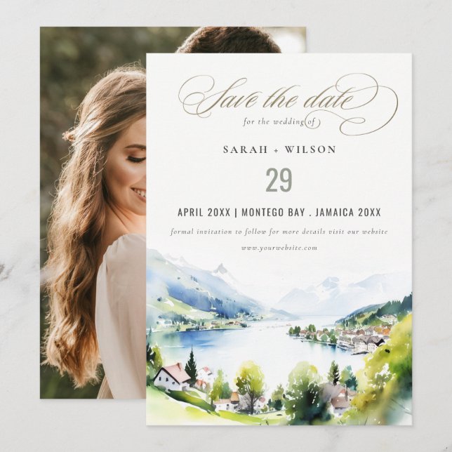 Save The Date Lungern Switzerland Landscape Wedding Photo (Devant / Derrière)