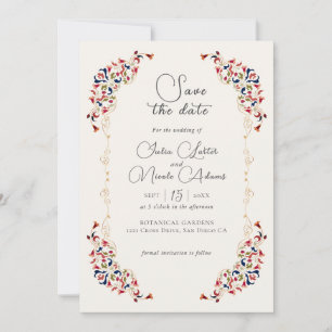 Save The Date Luxe Artistique Botanique Floral Mariage Paisley