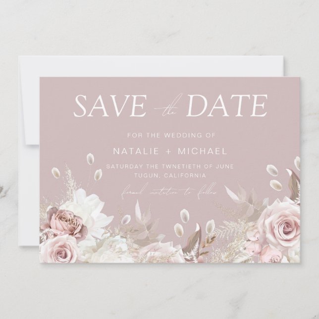 Save The Date Luxe Blush Floral Mariage (Devant)