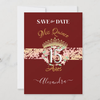 Save The Date Luxe Bourgogne Elégant Quinceañera Espagnol