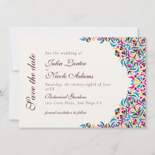 Save The Date Luxe Fantaisiste Mariage Floral Bordure Style Ivoi