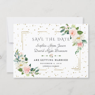 Save The Date Luxe Fleurs roses Mariage Confetti Cadre Or