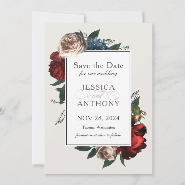 Save The Date Luxe Floral Économisez la date avec votre photo (Devant)