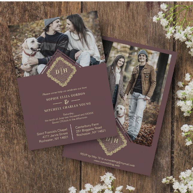 Save The Date Luxe Initiales Mariages Effet dentelle ornementale (Créateur téléchargé)